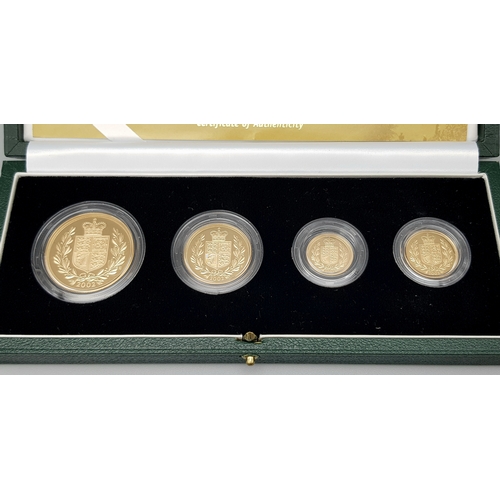 703 - A 2002 United Kingdom Gold Proof Four-Coin Sovereign Collection. This is the limited Shield Back ver... 
