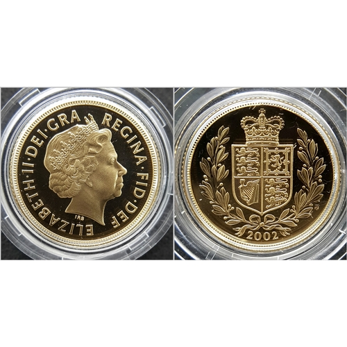 703 - A 2002 United Kingdom Gold Proof Four-Coin Sovereign Collection. This is the limited Shield Back ver... 