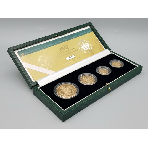 703 - A 2002 United Kingdom Gold Proof Four-Coin Sovereign Collection. This is the limited Shield Back ver... 
