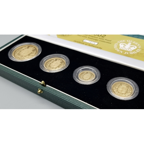 703 - A 2002 United Kingdom Gold Proof Four-Coin Sovereign Collection. This is the limited Shield Back ver... 