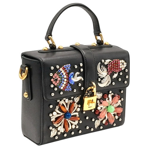 2 - A Dolce and Gabbana Dolce Fish Crystal Box Leather Bag. Textured black leather exterior with gold-to... 