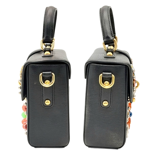 2 - A Dolce and Gabbana Dolce Fish Crystal Box Leather Bag. Textured black leather exterior with gold-to... 