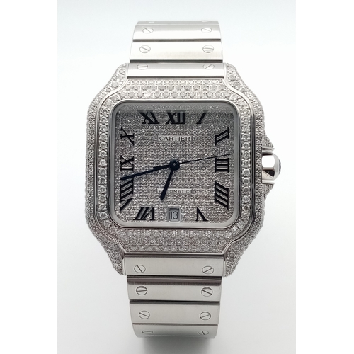 3 - A HEAD-TURNING CARTIER DIAMOND ENCRUSTED AUTOMATIC GENTS WATCH. STAINLESS STEEL BRACELET AND CASE - ... 