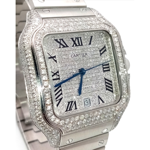 3 - A HEAD-TURNING CARTIER DIAMOND ENCRUSTED AUTOMATIC GENTS WATCH. STAINLESS STEEL BRACELET AND CASE - ... 
