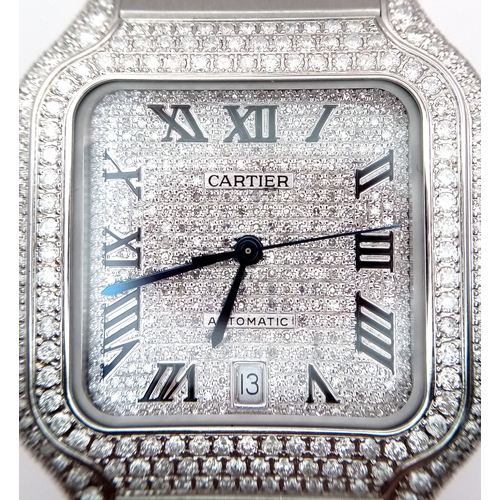 3 - A HEAD-TURNING CARTIER DIAMOND ENCRUSTED AUTOMATIC GENTS WATCH. STAINLESS STEEL BRACELET AND CASE - ... 