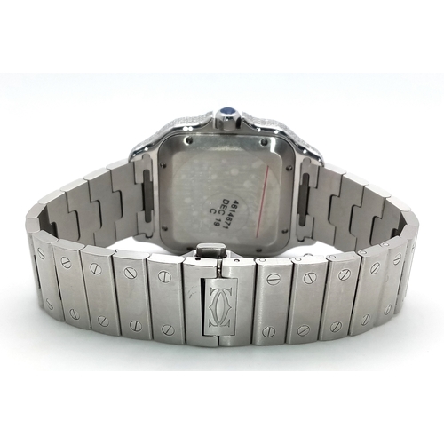 3 - A HEAD-TURNING CARTIER DIAMOND ENCRUSTED AUTOMATIC GENTS WATCH. STAINLESS STEEL BRACELET AND CASE - ... 