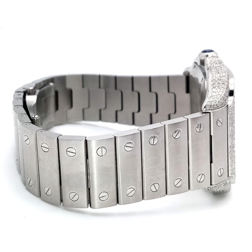 3 - A HEAD-TURNING CARTIER DIAMOND ENCRUSTED AUTOMATIC GENTS WATCH. STAINLESS STEEL BRACELET AND CASE - ... 