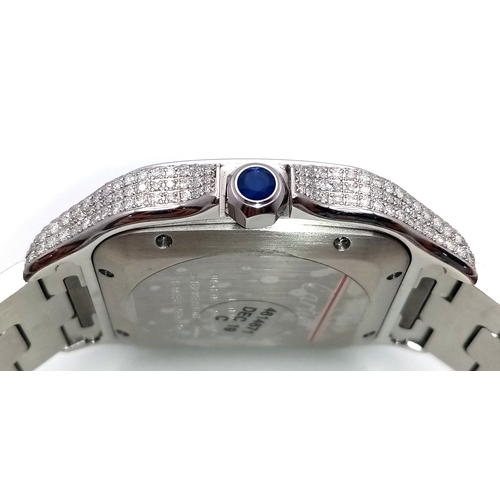 3 - A HEAD-TURNING CARTIER DIAMOND ENCRUSTED AUTOMATIC GENTS WATCH. STAINLESS STEEL BRACELET AND CASE - ... 