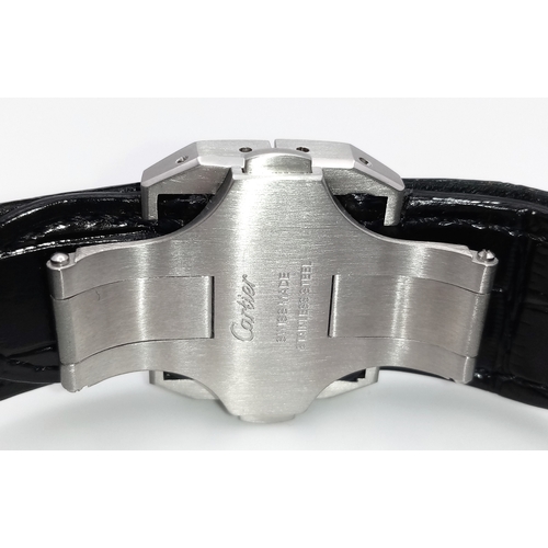 17 - A CARTIER SANTOS 100 WATCH IN STAINLESS STEEL WITH ADDITIONAL LATER CUSTOM DIAMOND DIAL, BEZEL, SHOU... 
