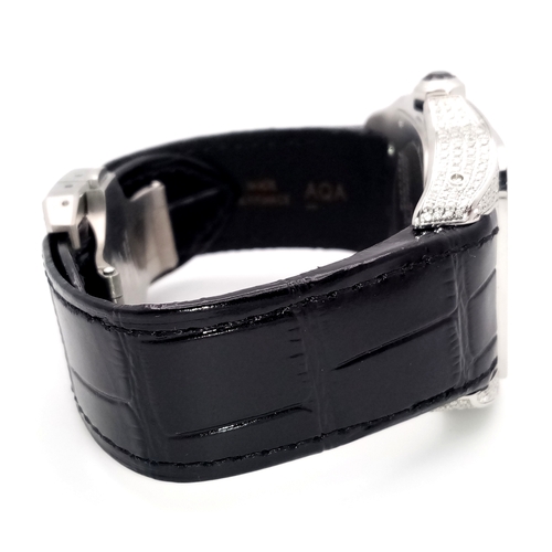 17 - A CARTIER SANTOS 100 WATCH IN STAINLESS STEEL WITH ADDITIONAL LATER CUSTOM DIAMOND DIAL, BEZEL, SHOU... 