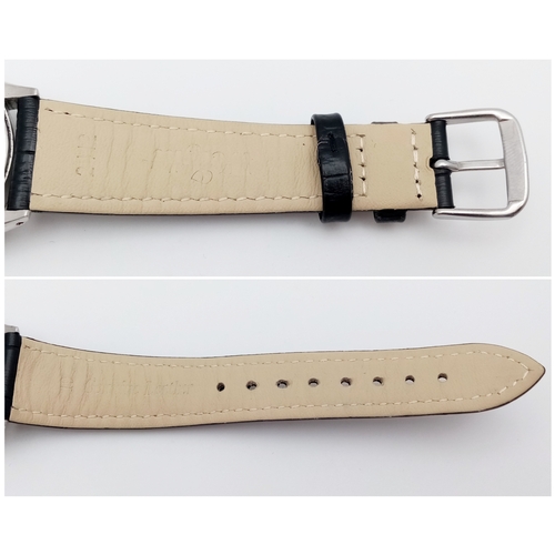 37 - A VINTAGE  ROLEX OYSTER PERPETUAL WATCH WITH RARE WAFFLE DIAL. BLACK LEATHER STRAP. STAINLESS STEEL ... 