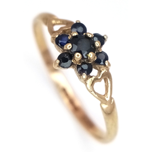 1073 - A Vintage 1984 Hallmarked 9 Carat Gold and Sapphire Cluster Ring Size P. The Ring measures 7mm Wide ... 
