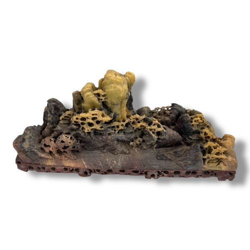1064 - An Antique Chinese Shoushan Stone hand Carved Landscape Sculpture. Depicting a mountainous landscape... 