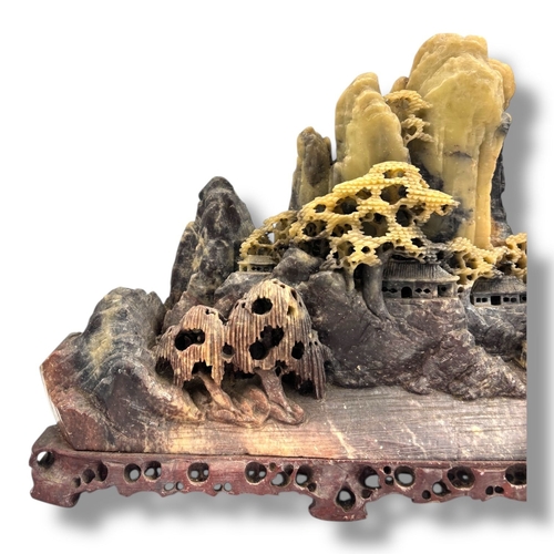 1064 - An Antique Chinese Shoushan Stone hand Carved Landscape Sculpture. Depicting a mountainous landscape... 