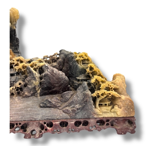 1064 - An Antique Chinese Shoushan Stone hand Carved Landscape Sculpture. Depicting a mountainous landscape... 