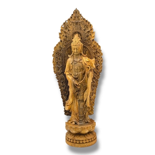 1085 - A natural Hand-Carved Agarwood Guanyin Standing Lotus Shrine Sculpture. 
The natural agarwood fragra... 