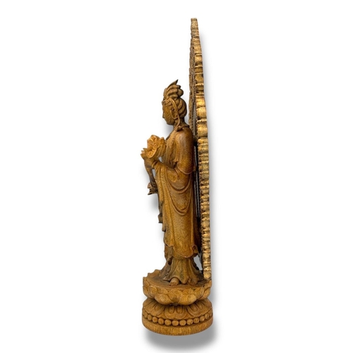 1085 - A natural Hand-Carved Agarwood Guanyin Standing Lotus Shrine Sculpture. 
The natural agarwood fragra... 