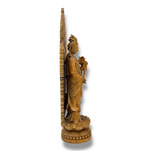 1085 - A natural Hand-Carved Agarwood Guanyin Standing Lotus Shrine Sculpture. 
The natural agarwood fragra... 