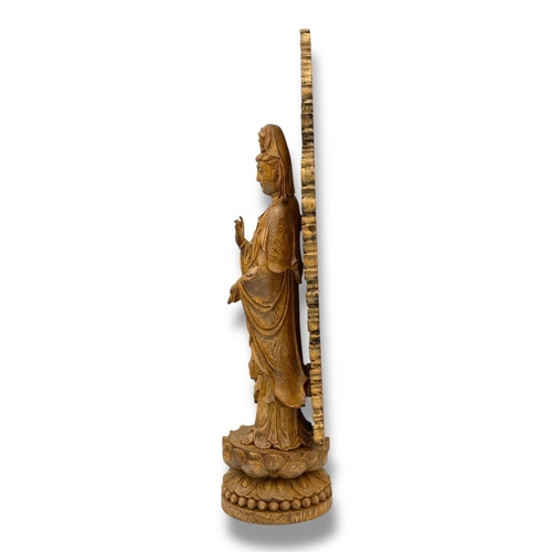 1092 - A large natural Hand-Carved Agarwood Guanyin Standing Lotus Shrine Sculpture. 
The natural agarwood ... 