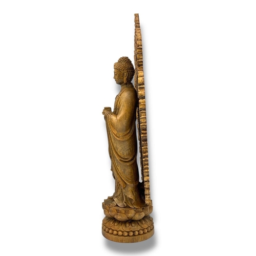 1099 - A large natural Hand-Carved Agarwood  Standing Buddha Lotus Shrine Sculpture. 
The natural agarwood ... 