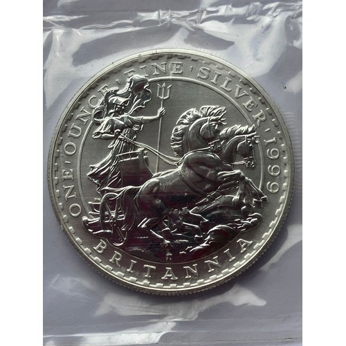 49 - 1999 SILVER BRITANNIA 1 OUNCE COIN.  BRITANNIA and CHARIOT DESIGN .  Pure fine SILVER Uncirculated i... 