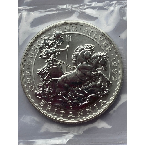 49 - 1999 SILVER BRITANNIA 1 OUNCE COIN.  BRITANNIA and CHARIOT DESIGN .  Pure fine SILVER Uncirculated i... 