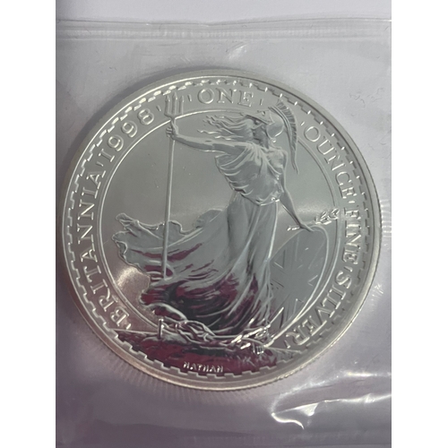56 - 1998 BRITANNIA 1 OUNCE FINE SILVER COIN. Uncirculated in sealed packet. Stunning Coin please see pic... 