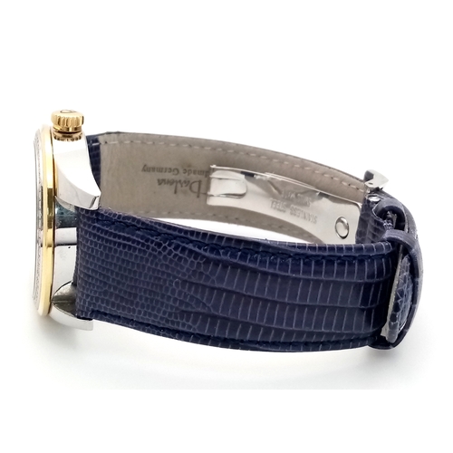52 - A Tudor Glamour Automatic Diamond Unisex Watch. Blue leather strap. Stainless steel case - 36mm. Gol... 