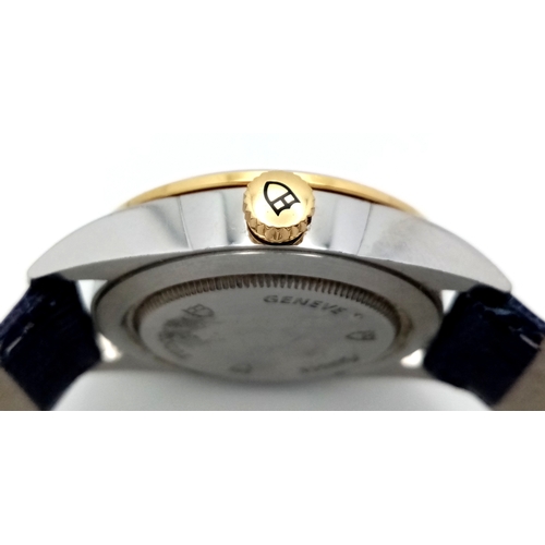 52 - A Tudor Glamour Automatic Diamond Unisex Watch. Blue leather strap. Stainless steel case - 36mm. Gol... 