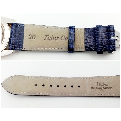 52 - A Tudor Glamour Automatic Diamond Unisex Watch. Blue leather strap. Stainless steel case - 36mm. Gol... 