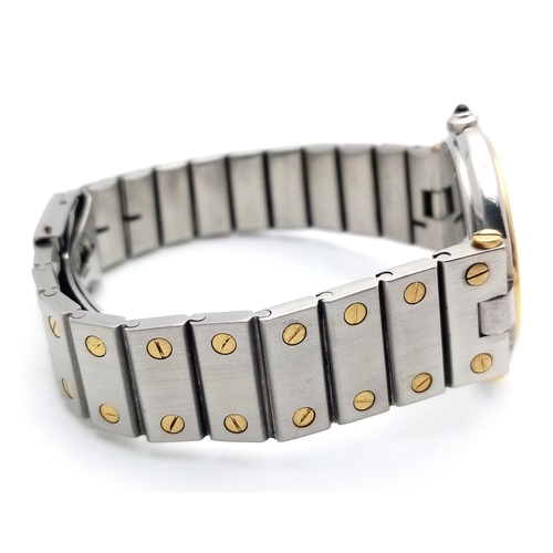 53 - A Cartier Santos Ronde Bi-Metal Ladies Quartz Watch. Stainless steel bracelet with gold accents. Sta... 