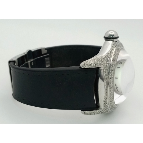 59 - A Corum Bubble, Diamond Gents Watch. Model 163.150.20. 
Black leather and rubber strap - With a Coru... 