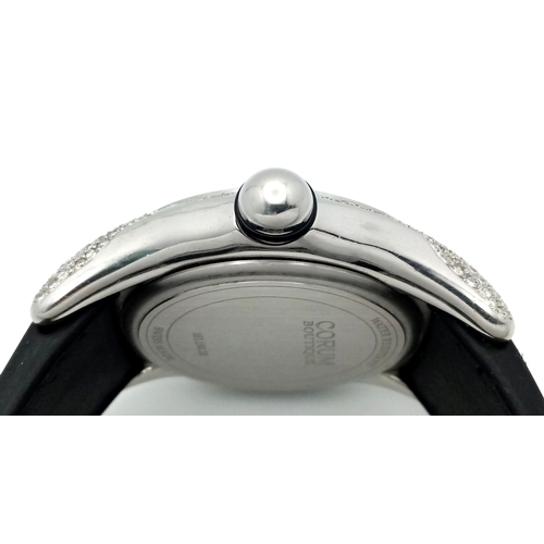 59 - A Corum Bubble, Diamond Gents Watch. Model 163.150.20. 
Black leather and rubber strap - With a Coru... 