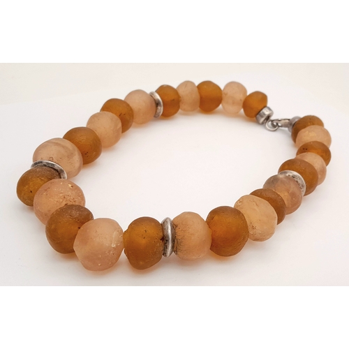 1102 - A vintage 925 silver large  stone set  spacers link chunky necklace. Total length 50cm.