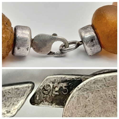 1102 - A vintage 925 silver large  stone set  spacers link chunky necklace. Total length 50cm.