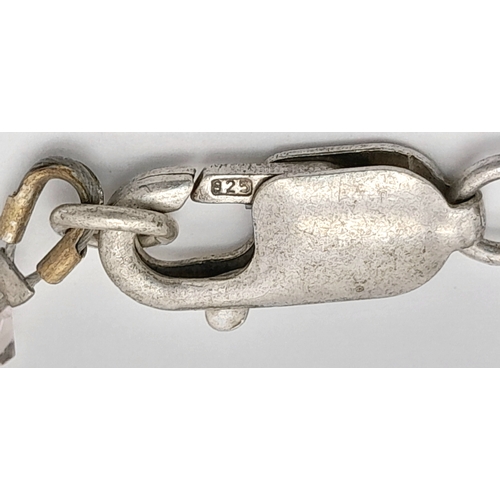 1116 - A fancy Faux Pearl and Crystal link fashion necklace with 925 silver clasp. Total length 55cm.