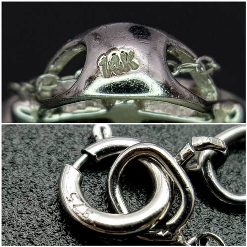 1070 - A 14K White Gold and Diamond Handbag Pendant on a 9K White Gold Chain. 18mm and 44cm. 3.4g. Ref: 6.3