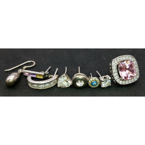 1089 - An assorted collection of 925 silver stone set fashion single earrings with various design. Total we... 