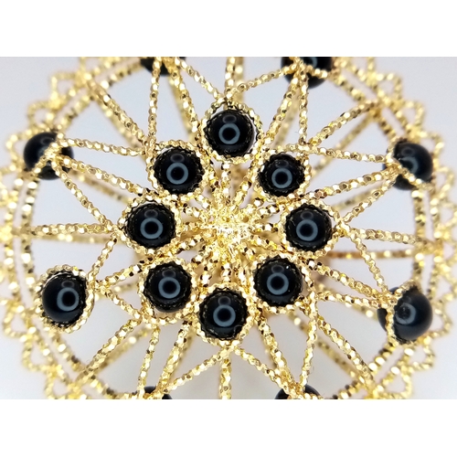 1103 - A Pair of Italian Fancy 18K Gold and Onyx Bead Earrings. Beautiful open-work in a circular form. 33m... 