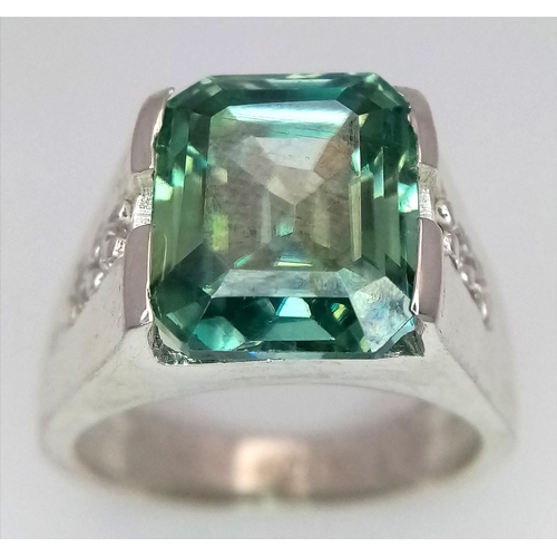 1117 - A 925 Silver 6ct Emerald Cut Blue Moissanite Ring.  Size T. CD-2067