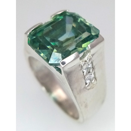 1117 - A 925 Silver 6ct Emerald Cut Blue Moissanite Ring.  Size T. CD-2067