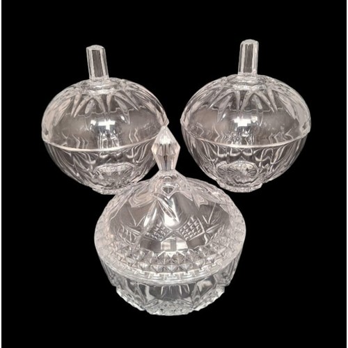 1097 - Three Vintage Crystal, Lidded Candy Jars. In lovely condition.