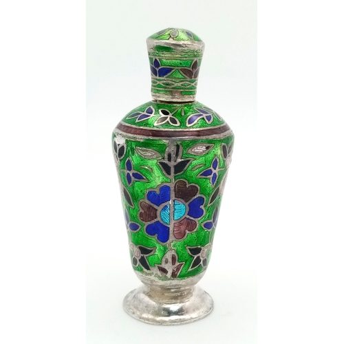 1091 - A lovely vintage silver Cloisonné  floral motif enamelled trinket box. Total weight 28.4G. Height 6.... 