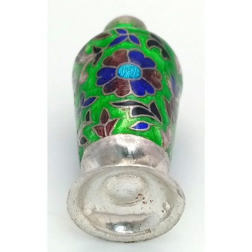 1091 - A lovely vintage silver Cloisonné  floral motif enamelled trinket box. Total weight 28.4G. Height 6.... 