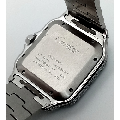 3 - A HEAD-TURNING CARTIER DIAMOND ENCRUSTED AUTOMATIC GENTS WATCH. STAINLESS STEEL BRACELET AND CASE - ... 