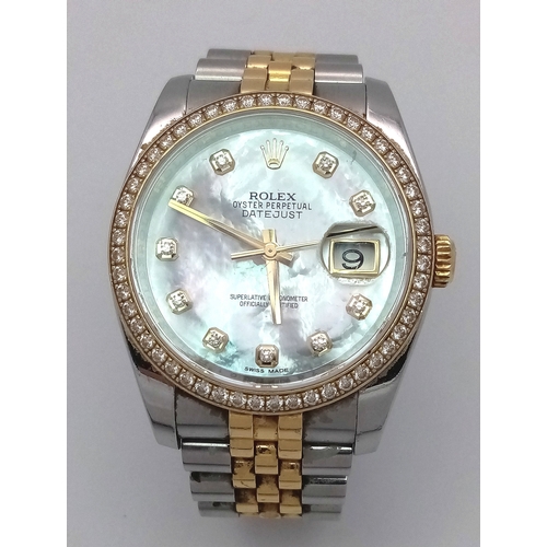 68 - A Rolex Bi-Metal Diamond Datejust Gents Watch. Model 116243. Gold and stainless steel bracelet and C... 