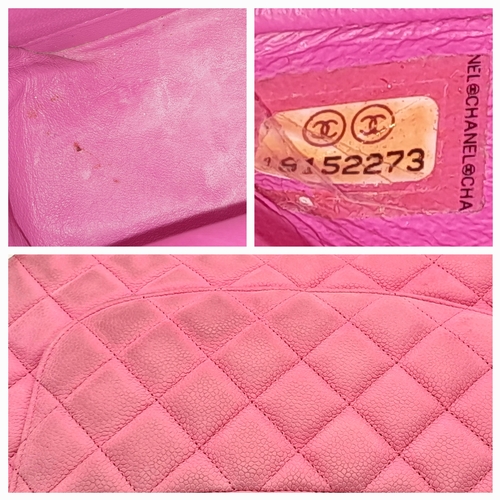 27 - A Chanel Pink Quilted Caviar Leather Double Flap Bag. Pink leather exterior with silver-tone hardwar... 