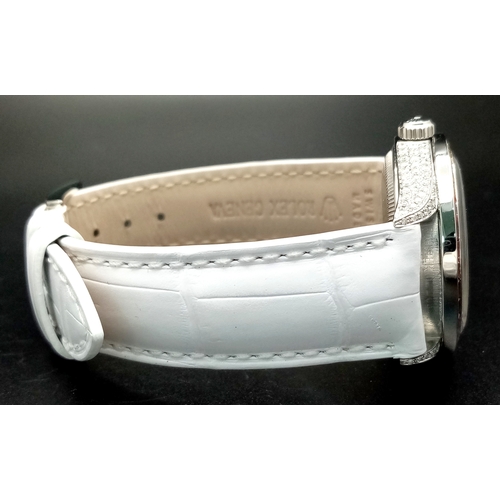 46 - A Custom Rolex Datejust with a Diamond-Paved Dial. White leather strap. Stainless steel case - 36mm.... 