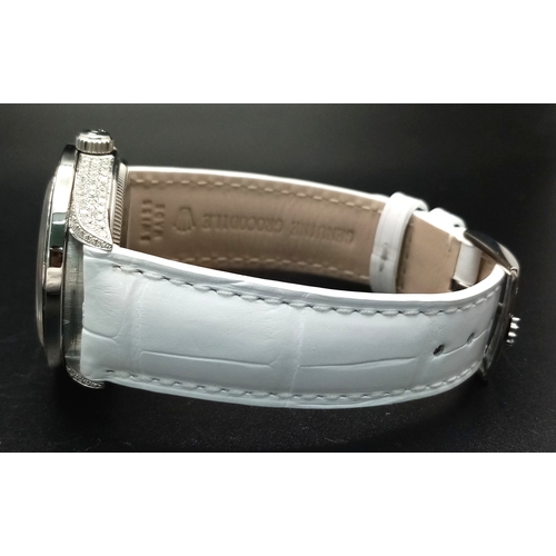 46 - A Custom Rolex Datejust with a Diamond-Paved Dial. White leather strap. Stainless steel case - 36mm.... 