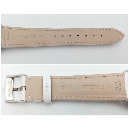 46 - A Custom Rolex Datejust with a Diamond-Paved Dial. White leather strap. Stainless steel case - 36mm.... 